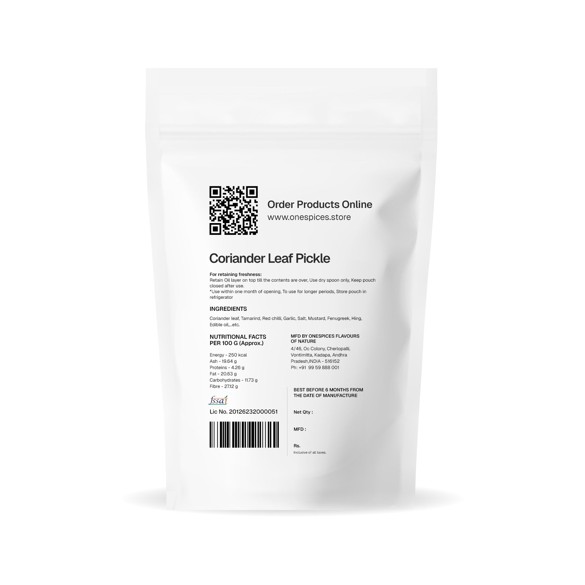 Coriander Leaf Pickle - One Spices Flavours of Nature